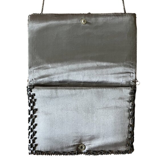 Vintage Gunmetal Beaded La Regal Evening Bag Clutch Shoulder Chain Silver Deco - Picture 9 of 15